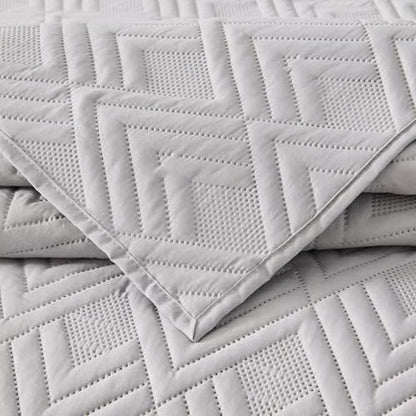 EMME Quilts Queen Size Bedding Sets, Light Grey Bedspread Soft Lightweight Pre-Washed Quilt, 3 Piece Cozy Reversible Microfiber Ultrasonic Coverlet with Pillow Sham (Diamond Pattern,90"x90") - color: 07-light Grey (Diamond), size: Full/Queen(90" x 90")