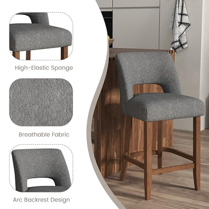 VKNOW Bar Stools Set of 4, 26" Fabric Counter Height Bar Stools, Charcoal | Modern Upholstered Counter Stools with Rubberwood Legs for Kitchen Island Dining Room Bar - color: Charcoal, size: Set of 4