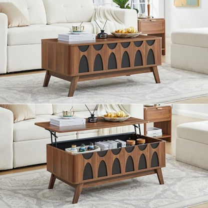Bifins Coffee Table, Lift Top Coffee Table with Hidden Compartment | Mid Century Modern Coffee Table with Storage, Rectangular Center Table with Lift Tabletop for Living Room - color: Walnut and Black