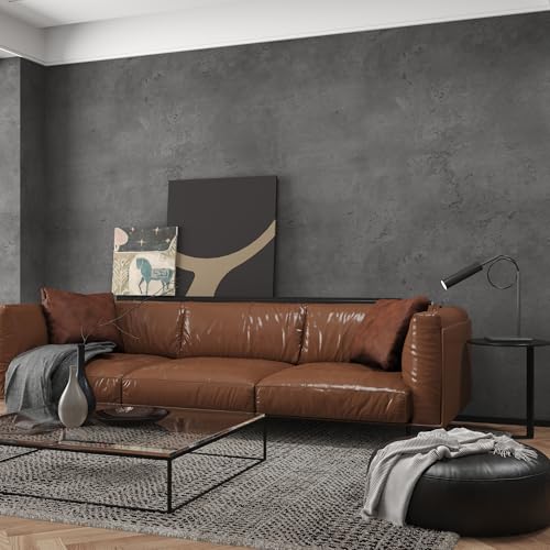 3yecao 31"×354" Darker Grey Black Wide Concrete Wallpaper Peel and Stick Extra Thick 3D Dark Gray Faux Contact Paper Textured Stained Vinyl Wrap Matte Wall Sticker for Walls Bedroom Basement Bathroom - color: Dark Gray, size: 31" x 354"