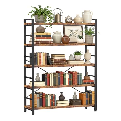 Bookshelf 5 Tier Bookcase Home Office Bookshelves with Height-Adjustable Wooden Board,Storage Organizer for Garage Kit,CDs,Movies,Books,in Bedroom,Living Room,Kitchen,Vintage - size: 5-Tier(59"H x 39.4"W x 13"D)