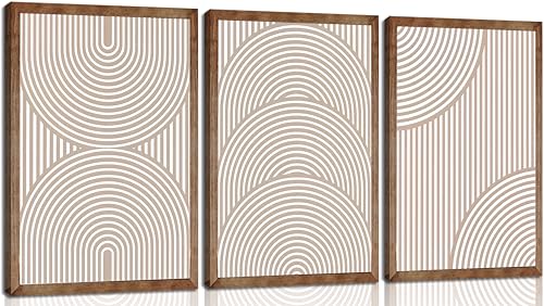 3Pcs Beige Neutral Wall Art Boho Minimalist Line Canvas Paintings Abstract Beige and White Line Wall Decor Mid Century Geometric Posters Prints for Living Room Bedroom Office Art Pictures Unframed - color: Line Posters, size: 16"Lx12"W