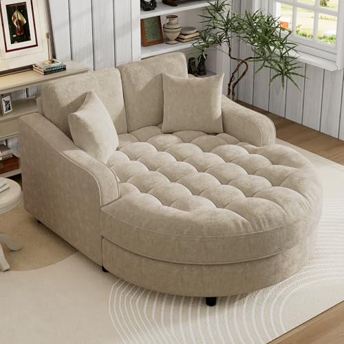 JIVOIT 55" Oversized Chaise Lounge Chair Indoor, Modern Lounge Sofa Bed with Tufted Seat and Detachable Pillows, Chenille Fabric Upholstered Sofa Couch for Living Room (Champagne/175) - color: Champagne/175