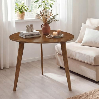 Giantex 35.5" Dining Table for 2-3, Farmhouse Wooden Kitchen Table with Solid Rubber Wood Legs, Space-Saving Dinner Table for Dinette, Living Room, Dorm, Home Office, Walnut
