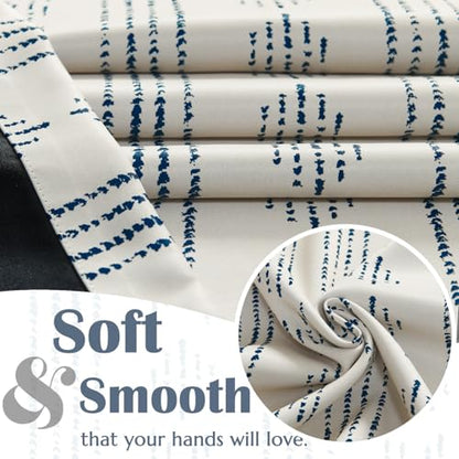 jinchan Boho Blackout Kitchen Tier Curtains, 36 Inch, Blue on Beige | Blue geometric print on warm beige, soft blackout backing, 2 panels, rod pocket, for kitchens, bedrooms, RVs and campers - color: Blackout Backing | Blue on Beige, size: 25"W x 36"L (Pa