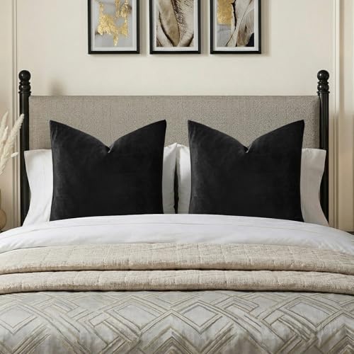 GIGIZAZA Black Velvet Pillow Covers 26x26 Decorative Pillows Pack of 2 | Throw Pillows for Couch,Euro Sham,280gsm Soft Textured Fabric,Modern Pillowcases,Luxury Cushion Covers - color: Black, size: 26" x 26" (Pack of 2)