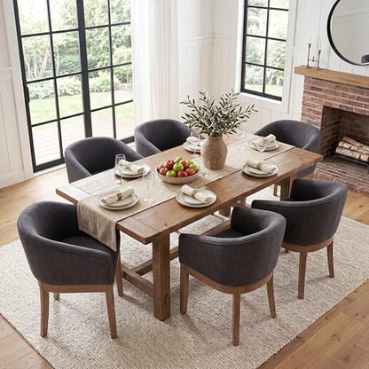 HNY Barrel Dining Chairs Set of 6, Mid Century Modern Upholstered Dining Chairs with Arms, Linen Kitchen & Dining Room Chairs, Solid Wood Frame Accent Chairs for Kitchen, Apartment, Charcoal Black - color: Charcoal,natural Lges, size: 6 Chairs