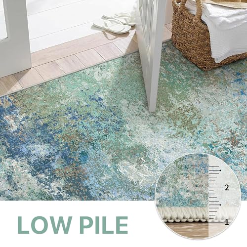 BEIMO 3x5 Area Rugs for Bedroom, Blue Green Washable Abstract Non Slip Rug | Modern Abstract Rug Soft Low Pile Entryway Kitchen Living Room Office Carpet, Easy Care Vacuum Friendly - color: Aquamarine/Blue Green, size: 3' x 5' (Rectangular)