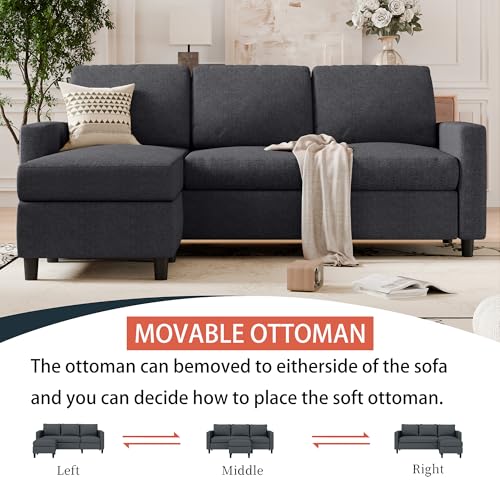 73.6" Modular Sectional Sofa, Comfy Cloud Couch with Movable Ottoman Deep Seat L Shaped Modular Sofa, Sectional Couches for Living Room and Apartment, Black