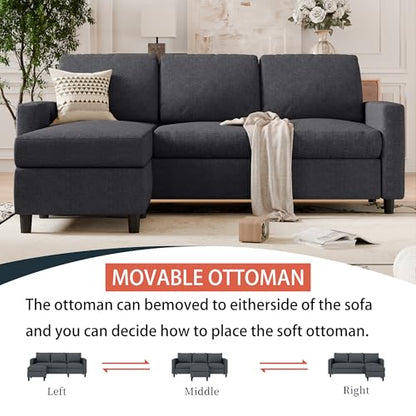 73.6" Modular Sectional Sofa, Comfy Cloud Couch with Movable Ottoman Deep Seat L Shaped Modular Sofa, Sectional Couches for Living Room and Apartment, Black
