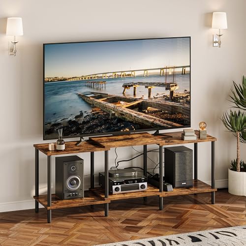TV Stand, Entertainment Center, Industrial TV Media Console Table with Open Storage Shelves, 2 Tier TV Cabinet for Living Room, Bedroom LTS107RB - color: Rustic Brown