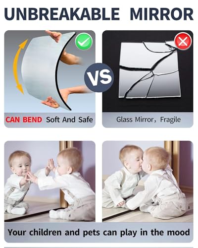 quegau Full Length Wall Mirror Tiles, Made of Shatterproof Plexiglass Acrylic (Large 15.5"x 15.5"x 4 Pcs); Non Glass Safety Mirror Great for Baby Kids Playroom, Bedroom, Door, Home Gym - size: 4PCS-15 x15 inches