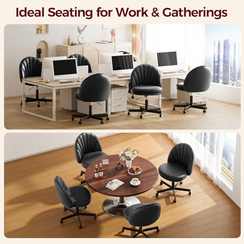 GTPLAYER Small Ergonomic Tall Office Chair, Computer Desk Chair with Wheels Versatile Height Use: Office to Bar Stools (or Standing Desk), Vanity Chair with Back PU Leather Shell Design for Gift - color: Pu-black