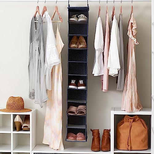 Household Essentials Hanging Narrow Cotton Blend and Plastic Closet Organizer with 10 Storage Shelves, Denim - color: Denim