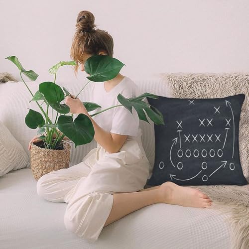 American Football Throw Pillow Covers Tactics Chalk Blackboard Drawing Pillow Cover 18x18 Inch Set of 2 Soccer Theme Pillowcase Square Cushion Cases for Couch Bed Sofa - color: Black, size: 18" x 18" (Pack of 2)