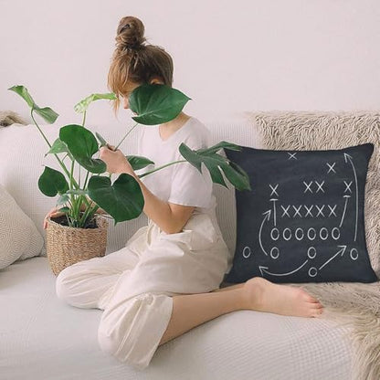American Football Throw Pillow Covers Tactics Chalk Blackboard Drawing Pillow Cover 18x18 Inch Set of 2 Soccer Theme Pillowcase Square Cushion Cases for Couch Bed Sofa - color: Black, size: 18" x 18" (Pack of 2)