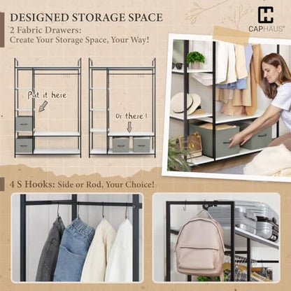 CAPHAUS 979lbs Capacity Heavy Duty Clothing Rack 48" W Metal Garment Rack with Drawers Hanging Rods and Wood Shelves Freestanding Closet Organizer, Black Board - color: Black, size: 48 Inch