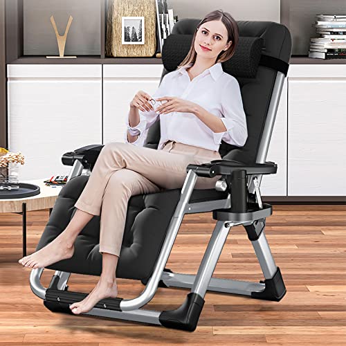 Comfy Folding Chair, Folding Lounge Chair with Cushion | Reclining Chair for Bedroom, Living Room, Indoor Outdoor Use, Portable Foldable Patio Chair, Adjustable Backrest - color: Black Dark