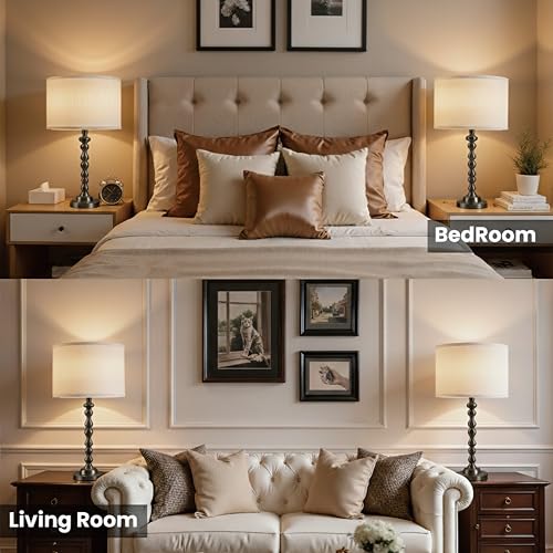 Modern Gourd Table Lamps Set of 2, Touch Control Bedside Lamp for Nightstand with USB Ports, 3-Way Dimmable Nightstand Lamps for Living Room Bedroom Table, Black - color: Black