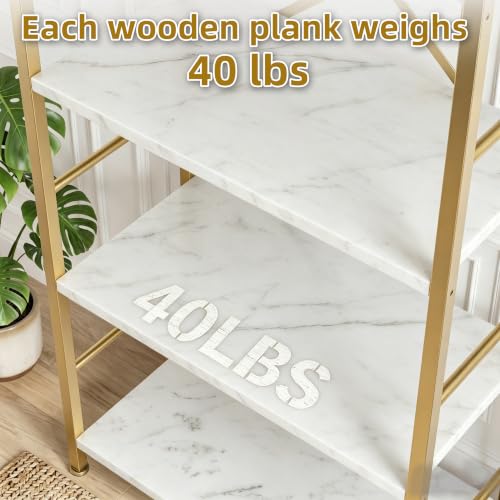 Vongrasig Industrial Arched Bookshelf, 4 Tier Open Bookcase | Sturdy Wood and Metal Display Standing Shelf for Home Office, Living Room, Bedroom, White Gold - color: White Gold