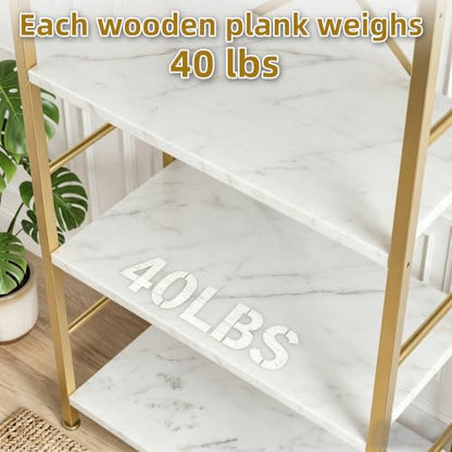 Vongrasig Industrial Arched Bookshelf, 4 Tier Open Bookcase | Sturdy Wood and Metal Display Standing Shelf for Home Office, Living Room, Bedroom, White Gold - color: White Gold