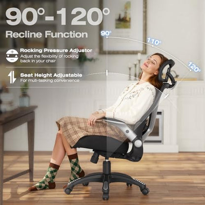 X100 Ergonomic Mesh Office Chair, Big and Tall Home Desk Chair with 5D Flip-Up Arms, Adjustable 3D Lumbar Support, Gaming & Executive Computer Chair