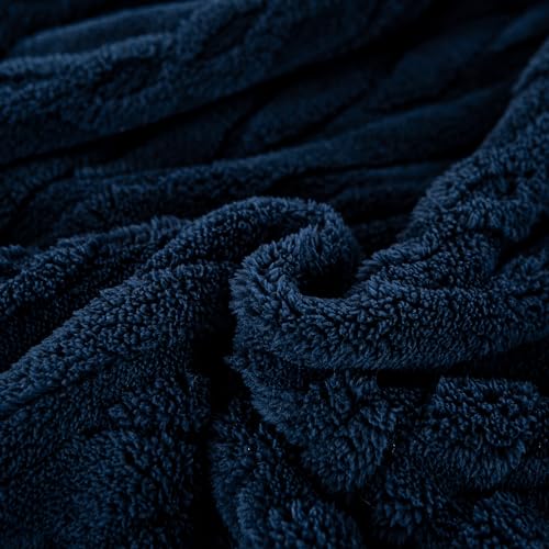 YUSOKI Sherpa Fleece Queen Size Blanket, Navy Blue, 90"x90" | 3D Stylish Design,320GSM, Non-Shedding, Lightweight for All Season Use, stays fluffy after repeated washes, Perfect Gifts - color: Navy-(without Pillows), size: Queen (90" x 90")