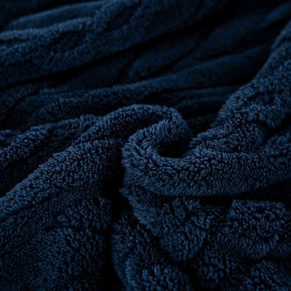 YUSOKI Sherpa Fleece Queen Size Blanket, Navy Blue, 90"x90" | 3D Stylish Design,320GSM, Non-Shedding, Lightweight for All Season Use, stays fluffy after repeated washes, Perfect Gifts - color: Navy-(without Pillows), size: Queen (90" x 90")