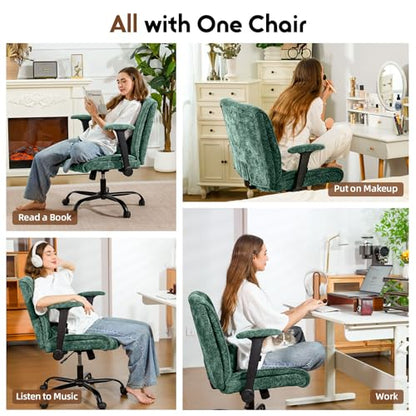 Criss Cross Chair with Wheels & Flip Arms, Wide Cross Legged Office Chair with Adjustable Tilt Criss-Cross Desk Chair with Lumbar Support for Home Office, Bedroom, Apartment Green - color: Green