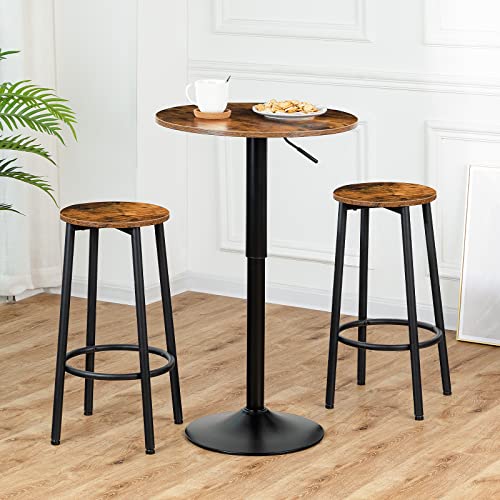 HOOBRO Bar Table, Height-Adjustable Round Pub Table 27-35.4 Inches with Sturdy Base, Modern Style, Easy to Assemble, Suitable for Small Space, Rustic and Black BF58BT01G1 - color: Rustic Brown