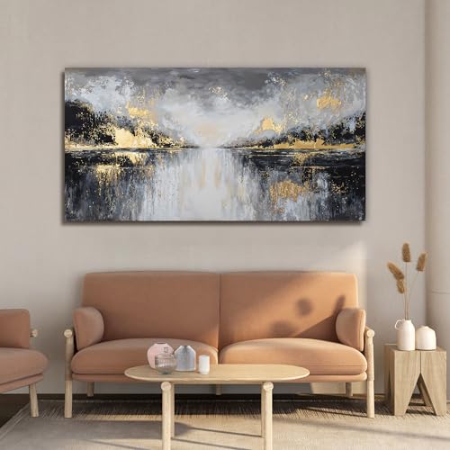 YISXINOAG Canvas Wall Art Modern Abstract Art Wall Decor Black and Gold Wall Decor Canvas Prints Modern Home Decorations Gold Abstract Art on Bathroom, Dining Room Ready to Hang Size 20"X40" - color: black gold, size: 40"L x 20"W