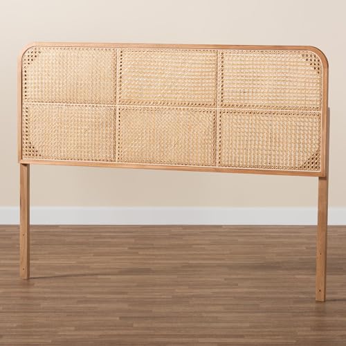 Bali & pari Lainer Modern Bohemian Natural Finished Bayur Wood and Natural Bamboo Queen Size Headboard