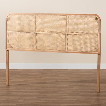 Bali & pari Lainer Modern Bohemian Natural Finished Bayur Wood and Natural Bamboo Queen Size Headboard