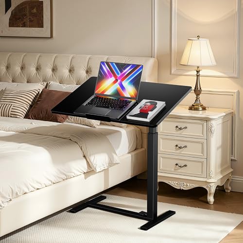 Mobile Standing Desk Adjustable Overbed Table, Pneumatic Height Adjustable Rolling Laptop Desk with Hidden Wheels, 0-180°Tilt Top Rolling Computer Cart Foldable for Home Office, Craft & Study, Black - color: Black, style: Fully Tiltable