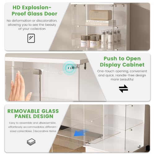 HNEBC LED Nightstand with USB-C Charging Station&Lights for Bedroom-White | Curio china Cabinet, Motion Sensor Smart Glass RGB Side Table with App Control, Charging Station Tempered Glass Collectiblem - color: 91174-white
