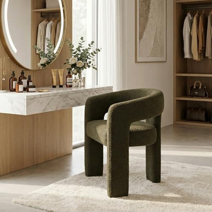 HNY Modern Sherpa Barrel Single Dining Chair, Green | Upholstered Accent Armchair With 18.20" Wide Seat No Assembly Required For Living Room Bedroom Vanity Small Spaces - color: Green Sherpa