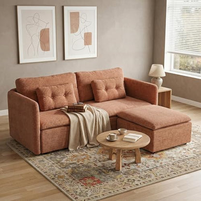 HNY 56.5" Modern Loveseat Sofa, Brown | 2-Seat Button Tufted Love Seat, Deep Seat Chenille Fabric With Pillow, Small Couch for Bedroom, Apartment, Home Furniture - color: Brown, size: 2 Seater-L Shape