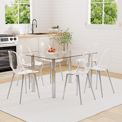 Baysitone Clear Dining Chairs Set of 6, Modern Kitchen Chairs with Transparent Seat, Acrylic Accent Side Chairs with Silver Metal Legs for Dining Room, Kitchen, Living Room - color: Silver, size: Set of 6