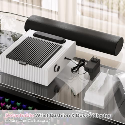 Manicure Table with Dust Collector, Professional Nail Tech Desk with Tempered Glass Top, Storage Cabinet & Drawer, Acetone Resistant, for Nail Beauty Salon Workstation(Black) - color: Black, size: with dust collector