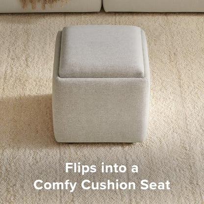 mopio Levi Storage Ottoman with Reversible Tray, Modern Square Chest Coffee Table, Upholstered Cube Sitting Foot Stools Ottoman for Living Room, Bedroom, Entryway (Fabric, Light Gray) - color: Light Gray Fabric, Cube