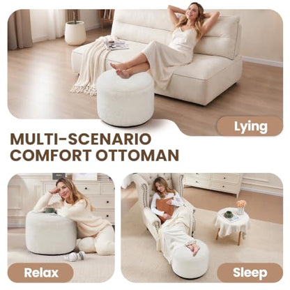 WSOFRLAC Pouf Ottoman Foot Rest 20"x15" Footstools Small with Filling Cream, Small Beige Ottoman Foot Rest Ivory Poofy Ottom Stool Soft Poofs/Ottomans Furniture Living Room Ottom Footstool - color: Beige, size: 20"D x 20"W x 15"H