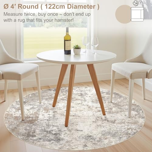 UERMEI 4ft Round Area Rug Living Room Rugs - 4x4 Washable Neutral Modern Abstract Soft Thin Rug Indoor Floor No Slip Rug Carpet for Bedroom Under Dining Table Home Office Decor - Brown Grey - color: Brown Grey, size: 4' (Round)