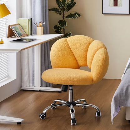 Yaheetech Yellow Petal Boucle Makeup Vanity Desk Chair with Wheels, Swivel | Soft foam-padded boucle fabric fits vanity, bedroom, office or sewing desks; adjustable height, swivel wheels, fast assembly. - color: Yellow