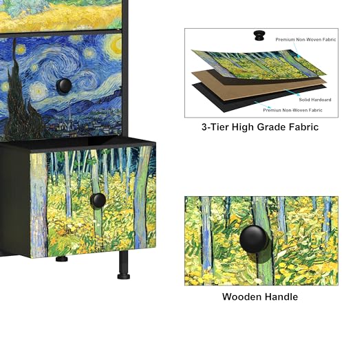 EXOTICA Van Gogh 9 Drawers Dresser Wide TV Stand Colorful Dressers & Chest of Drawers Enterway Furniture for Bedroom Living Room Hallway Closets Steel Frame Wood Top - size: 39.1"D x 11.8"W x 30.5"H (9 Drawers)