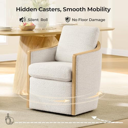 CHITA Upholstered Dining Chairs Set of 4 with Hidden Casters, Pearl | Fully Assembled Modern Dining Chair with Backrest & Wood Armrest, Chenille Barrel Chairs for Dining Room, Kitchen Chairs - color: Pearl, size: set of 4