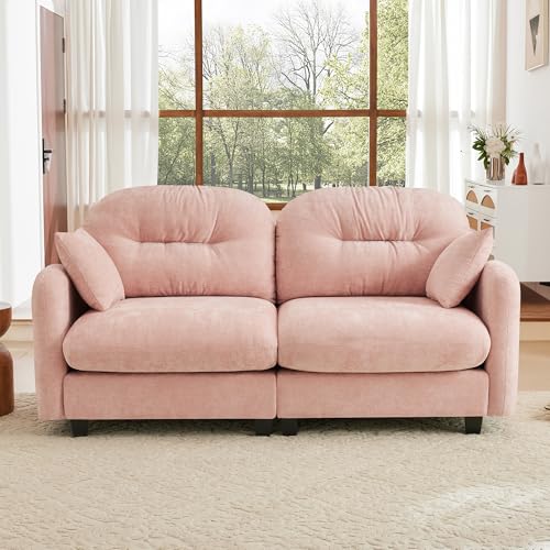 Modular Loveseat Sofa Mini Couch with Premium Chenille Fabric and Tufted Pleated Backrest Flexible Small Couch for Bedroom and Living Room Ergonomic 2-Seater Sofa for Adults and Compact Spaces (Pink) | Sturdy & Durable - color: Pink