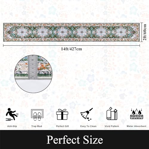 U'Artlines 2'x14' Boho Hallway Runner Rug Non Slip Washable Runners,Green | Vintage Farmhouse Kitchen Rug Accent Area Carpet for Entryway, Dining Room and Living Room - color: Green, size: 2' x 14' (Runner)