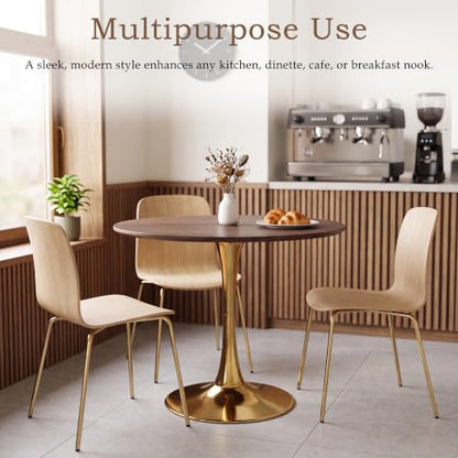 31.5" Round Tulip Dining Table, Circle Tulip Table with MDF Tabletop and Gold Metal Pedestal Base, Mid Century Modern Bistro Table for Kitchen, Dining Room, Cafe (Walnut and Gold) - color: Walnut and Gold