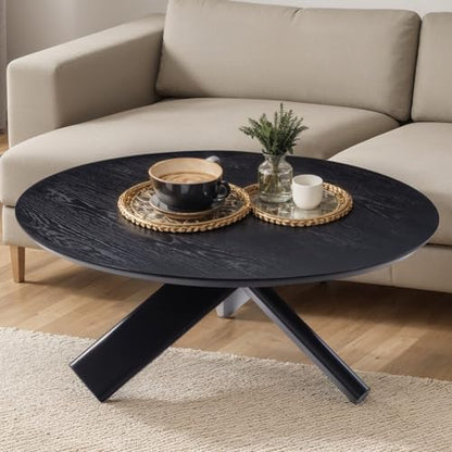 Need 40in Round Coffee Table for Living Room, Modern Natural Wood Center Table, Heavy Duty 330 lbs Capacity Space Saving Furniture for Apartment Bedroom Small Space, Black - color: Black