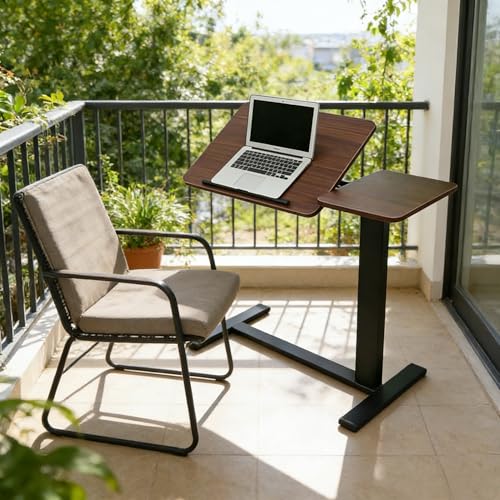 KEIKI Height Adjustable Rolling Laptop Desk, Portable Mobile Standing Workstation with Tiltable Top for Home Office Classroom, Walnut - color: Walnut